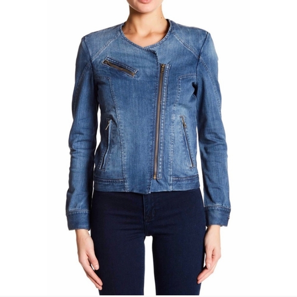 Pistola Denim Moto Jacket with Asymmetrical Zipper. Size Large - Picture 8 of 8